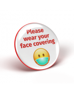 Please wear your face covering emoji badge - White/Red (Pack of 2)